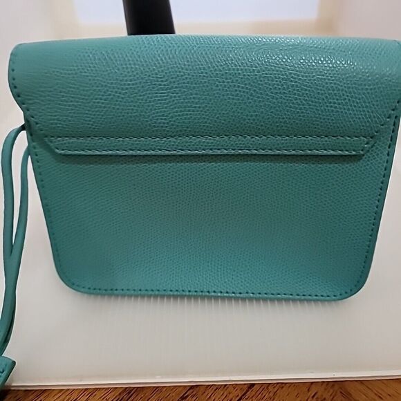 Furla Metropolis Mini Crossbody Pebbled Leather W/Chain Aqua Excellent Used Cond - Picture 7 of 16